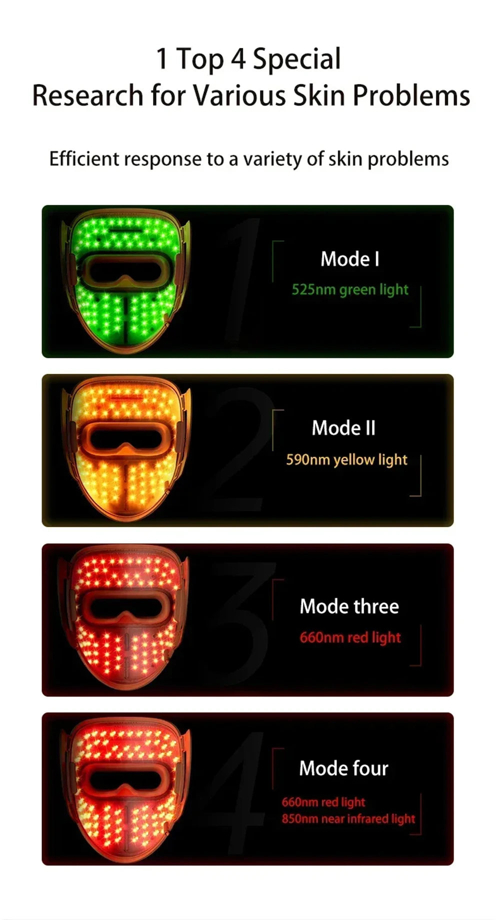 Home Use Red Light Therapy LED 4 Colors Facial Mask Skin Moisturize Rejuvenation Wrinkle Removal Anti Acne Shrink Pores Salon
